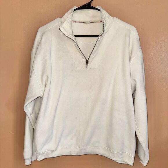Tommy Bahama Vintage Men's White Cream Cotton 1/4 Zip Sweater Size Medium - Picture 1 of 11